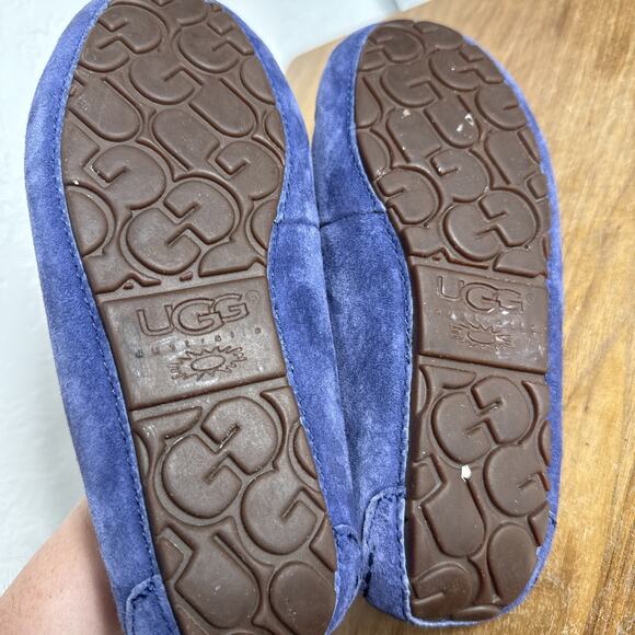 Ugg Dakota Slippers Size 5 Womens Blue Suede Pink Laces Wool Lining Rubber Soles - Picture 12 of 13
